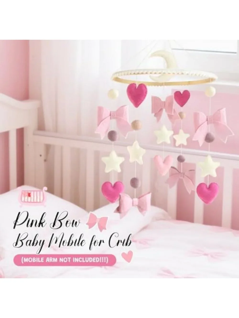 Pink Bow Baby Crib Mobile - Adorable Nursery Decor for Girls, Perfect Gift!